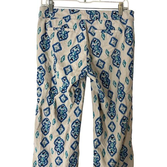 Willi Smith Womens Pants Sz 4 Geometric Print Linen Blue Beige Wide Leg - Picture 8 of 12